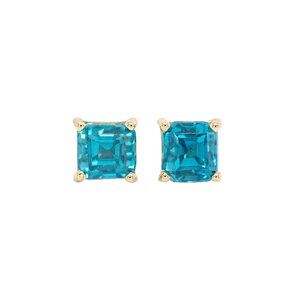 5.2cts Cambodian Blue Zircon Stud Earrings in 14K Solid Gold | 6mm